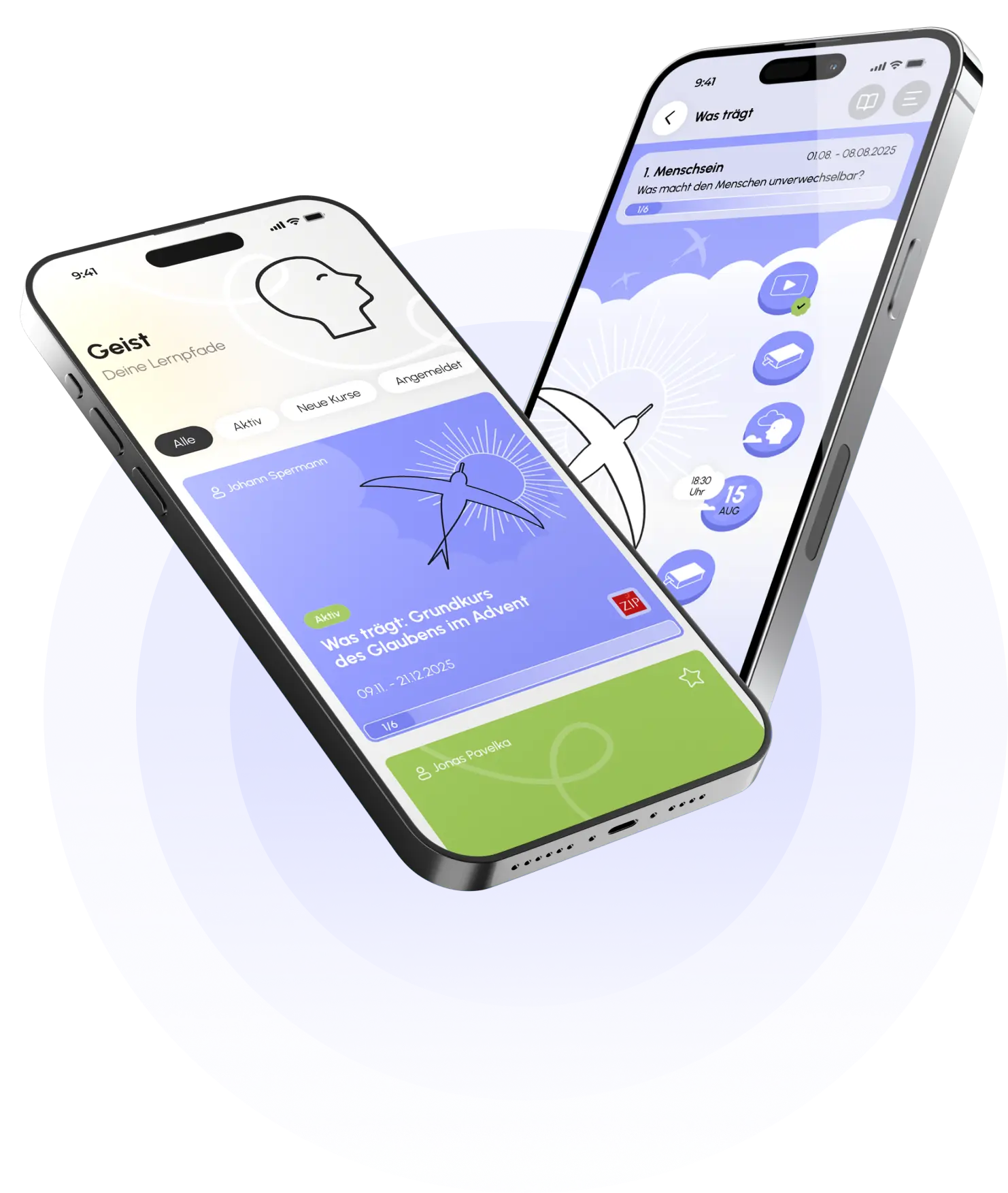 Zwei Handy Displays der App Spiritueller Begleiter